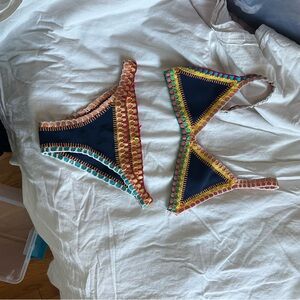 Navy Crochet-Trim Bikini Set size m